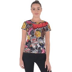 Stickerbomb Crazy Graffiti Graphite Monster Short Sleeve Sports Top  by Bedest