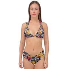 Stickerbomb Crazy Graffiti Graphite Monster Double Strap Halter Bikini Set by Bedest