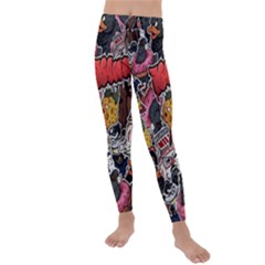 Stickerbomb Crazy Graffiti Graphite Monster Kids  Lightweight Velour Leggings by Bedest