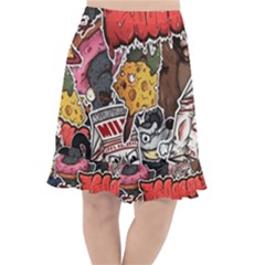 Stickerbomb Crazy Graffiti Graphite Monster Fishtail Chiffon Skirt by Bedest