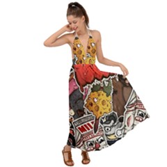 Stickerbomb Crazy Graffiti Graphite Monster Backless Maxi Beach Dress