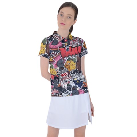 Stickerbomb Crazy Graffiti Graphite Monster Women s Polo T-shirt by Bedest