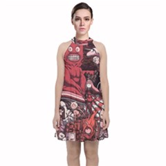 Adventure Time Cartoon Velvet Halter Neckline Dress  by Bedest