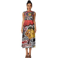 Stickerbomb Crazy Graffiti Graphite Monster Sleeveless Round Neck Midi Dress by Bedest