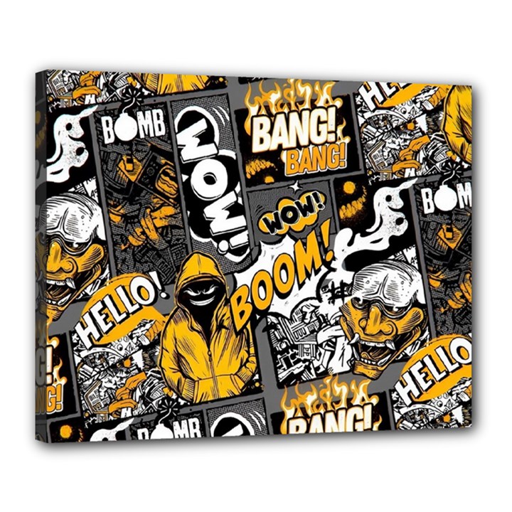 Boom Bang Art Crazy Drawing Graffiti Hello Retro Sayings Yellow Canvas 20  x 16  (Stretched)