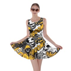 Boom Bang Art Crazy Drawing Graffiti Hello Retro Sayings Yellow Skater Dress by Bedest