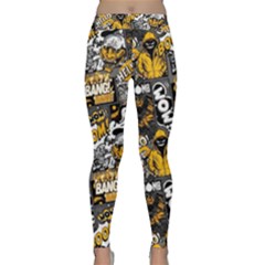 Boom Bang Art Crazy Drawing Graffiti Hello Retro Sayings Yellow Classic Yoga Leggings by Bedest