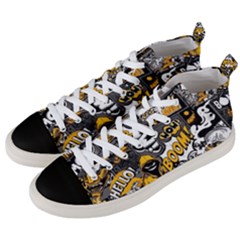 Boom Bang Art Crazy Drawing Graffiti Hello Retro Sayings Yellow Men s Mid-top Canvas Sneakers by Bedest