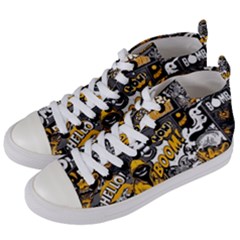 Boom Bang Art Crazy Drawing Graffiti Hello Retro Sayings Yellow Women s Mid-top Canvas Sneakers by Bedest