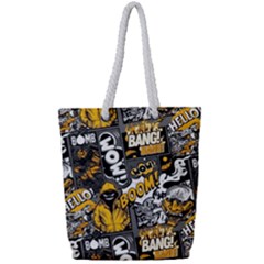 Boom Bang Art Crazy Drawing Graffiti Hello Retro Sayings Yellow Full Print Rope Handle Tote (small) by Bedest