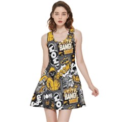 Boom Bang Art Crazy Drawing Graffiti Hello Retro Sayings Yellow Inside Out Reversible Sleeveless Dress by Bedest