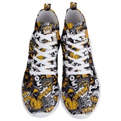 Boom Bang Art Crazy Drawing Graffiti Hello Retro Sayings Yellow Men s Lightweight High Top Sneakers by Bedest