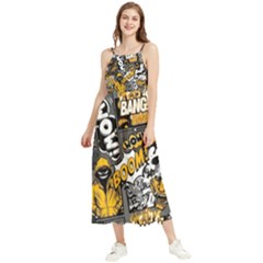 Boom Bang Art Crazy Drawing Graffiti Hello Retro Sayings Yellow Boho Sleeveless Summer Dress by Bedest