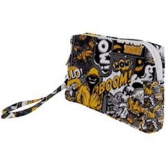 Boom Bang Art Crazy Drawing Graffiti Hello Retro Sayings Yellow Wristlet Pouch Bag (small) by Bedest