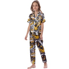 Boom Bang Art Crazy Drawing Graffiti Hello Retro Sayings Yellow Kids  Satin Short Sleeve Pajamas Set by Bedest