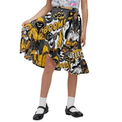 Boom Bang Art Crazy Drawing Graffiti Hello Retro Sayings Yellow Kids  Ruffle Flared Wrap Midi Skirt by Bedest