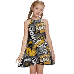 Boom Bang Art Crazy Drawing Graffiti Hello Retro Sayings Yellow Kids  Halter Collar Waist Tie Chiffon Dress by Bedest