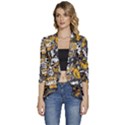 Boom Bang Art Crazy Drawing Graffiti Hello Retro Sayings Yellow Women s 3/4 Sleeve Ruffle Edge Open Front Jacket View1