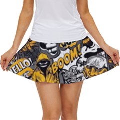 Boom Bang Art Crazy Drawing Graffiti Hello Retro Sayings Yellow Women s Skort by Bedest