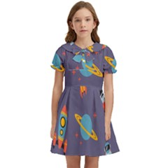 Space Seamless Patterns Kids  Bow Tie Puff Sleeve Dress by Hannah976