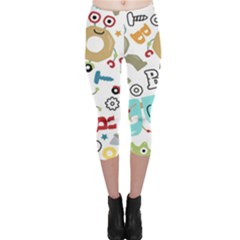 Seamless Pattern Vector With Funny Robots Cartoon Capri Leggings  by Hannah976