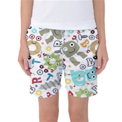 Seamless Pattern Vector With Funny Robots Cartoon Women s Basketball Shorts by Hannah976