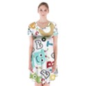 Seamless Pattern Vector With Funny Robots Cartoon Short Sleeve V-neck Flare Dress View1