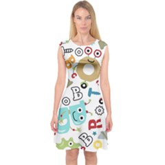 Seamless Pattern Vector With Funny Robots Cartoon Capsleeve Midi Dress by Hannah976