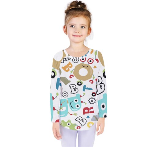 Seamless Pattern Vector With Funny Robots Cartoon Kids  Long Sleeve T-shirt by Hannah976