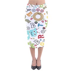 Seamless Pattern Vector With Funny Robots Cartoon Velvet Midi Pencil Skirt by Hannah976