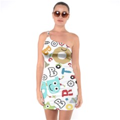 Seamless Pattern Vector With Funny Robots Cartoon One Shoulder Ring Trim Bodycon Dress by Hannah976