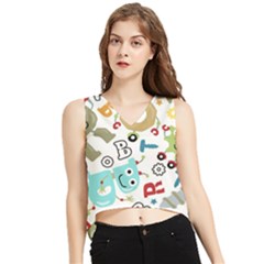 Seamless Pattern Vector With Funny Robots Cartoon V-neck Cropped Tank Top by Hannah976