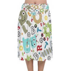 Seamless Pattern Vector With Funny Robots Cartoon Velvet Flared Midi Skirt by Hannah976