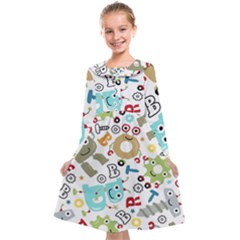 Seamless Pattern Vector With Funny Robots Cartoon Kids  Midi Sailor Dress by Hannah976