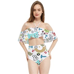 Seamless Pattern Vector With Funny Robots Cartoon Halter Flowy Bikini Set  by Hannah976