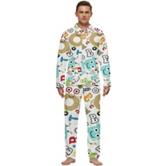 Seamless Pattern Vector With Funny Robots Cartoon Men s Long Sleeve Velvet Pocket Pajamas Set by Hannah976