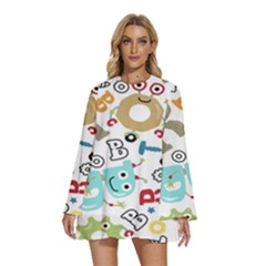 Seamless Pattern Vector With Funny Robots Cartoon Round Neck Long Sleeve Bohemian Style Chiffon Mini Dress by Hannah976