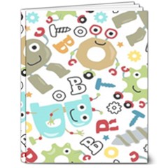 Seamless Pattern Vector With Funny Robots Cartoon 8  X 10  Softcover Notebook by Hannah976