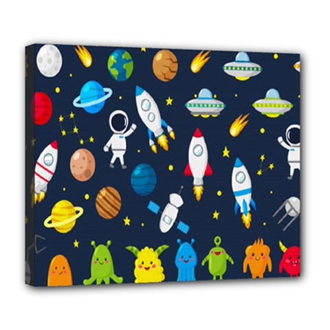 Big Set Cute Astronauts Space Planets Stars Aliens Rockets Ufo Constellations Satellite Moon Rover V Deluxe Canvas 24  X 20  (stretched) by Hannah976