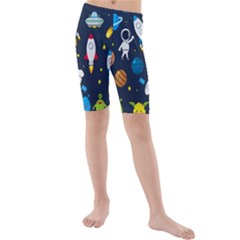 Big Set Cute Astronauts Space Planets Stars Aliens Rockets Ufo Constellations Satellite Moon Rover V Kids  Mid Length Swim Shorts