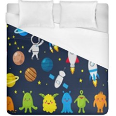 Big Set Cute Astronauts Space Planets Stars Aliens Rockets Ufo Constellations Satellite Moon Rover V Duvet Cover (king Size) by Hannah976