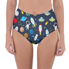 Big Set Cute Astronauts Space Planets Stars Aliens Rockets Ufo Constellations Satellite Moon Rover V Reversible High-waist Bikini Bottoms by Hannah976