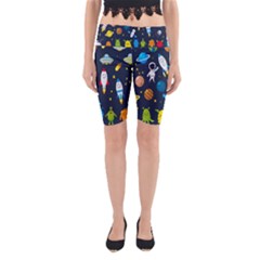 Big Set Cute Astronauts Space Planets Stars Aliens Rockets Ufo Constellations Satellite Moon Rover V Yoga Cropped Leggings by Hannah976