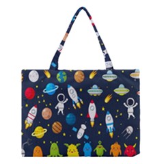 Big Set Cute Astronauts Space Planets Stars Aliens Rockets Ufo Constellations Satellite Moon Rover V Medium Tote Bag by Hannah976