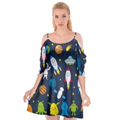 Big Set Cute Astronauts Space Planets Stars Aliens Rockets Ufo Constellations Satellite Moon Rover V Cutout Spaghetti Strap Chiffon Dress by Hannah976