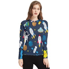 Big Set Cute Astronauts Space Planets Stars Aliens Rockets Ufo Constellations Satellite Moon Rover V Women s Long Sleeve Rash Guard by Hannah976