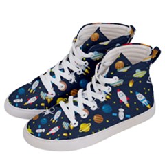 Big Set Cute Astronauts Space Planets Stars Aliens Rockets Ufo Constellations Satellite Moon Rover V Women s Hi-top Skate Sneakers by Hannah976