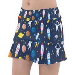 Big Set Cute Astronauts Space Planets Stars Aliens Rockets Ufo Constellations Satellite Moon Rover V Classic Tennis Skirt by Hannah976