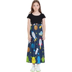 Big Set Cute Astronauts Space Planets Stars Aliens Rockets Ufo Constellations Satellite Moon Rover V Kids  Flared Maxi Skirt by Hannah976