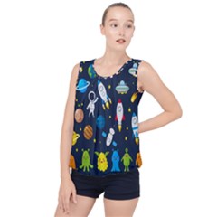 Big Set Cute Astronauts Space Planets Stars Aliens Rockets Ufo Constellations Satellite Moon Rover V Bubble Hem Chiffon Tank Top by Hannah976